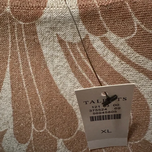 Talbots Tan White Metallic Swirl Print Knit Top Sz XL NWT - Picture 5 of 5